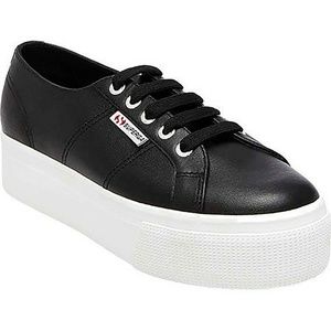 Superga Women's Black Leather Platform Sneakers